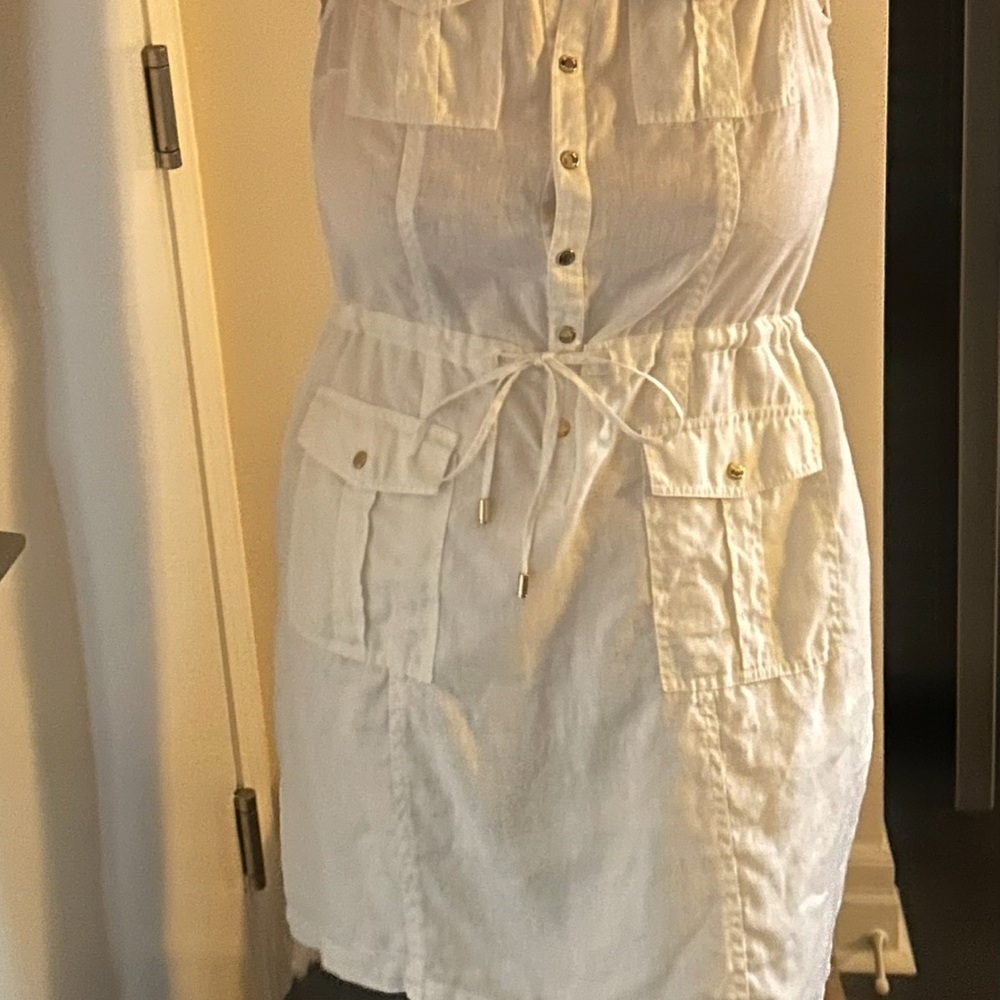Michael Kors Large Linen White Button-Down Dress